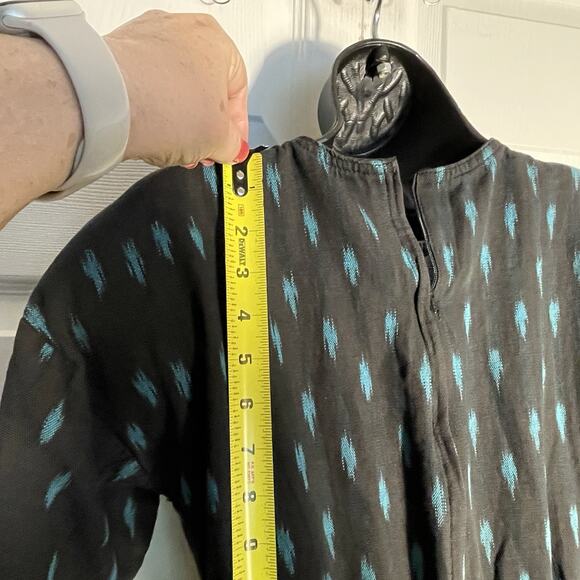 Vintage 90s Las Manos Handwoven Dress Women Small Black Teal Cotton Modest Midi - Picture 5 of 12